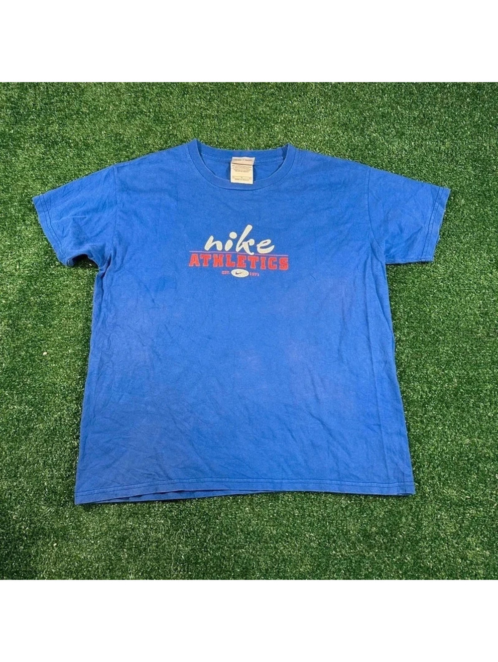 Y2K Nike athletics  silver tag blue short sleeve shirt size large